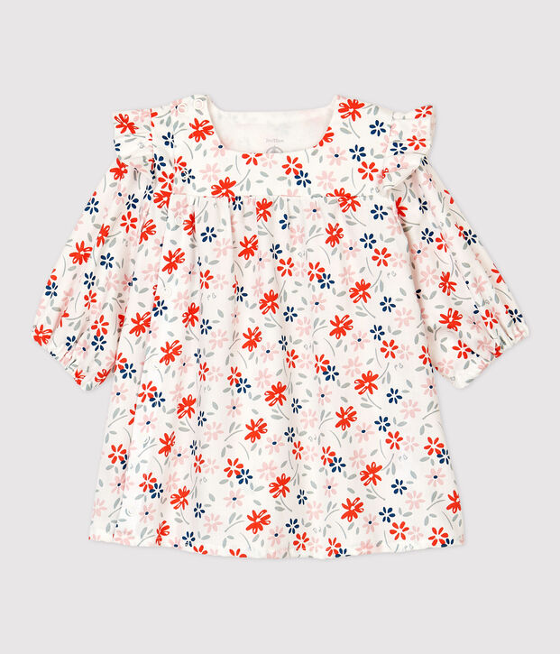 Baby-Kleid aus Bio-Baumwolltwill f&uuml;r M&auml;dchen weiss/vielfarbig